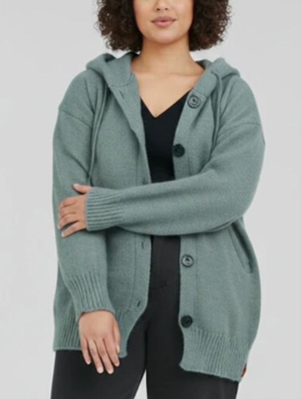 Button-Down Long Sleeve Hood Sweater